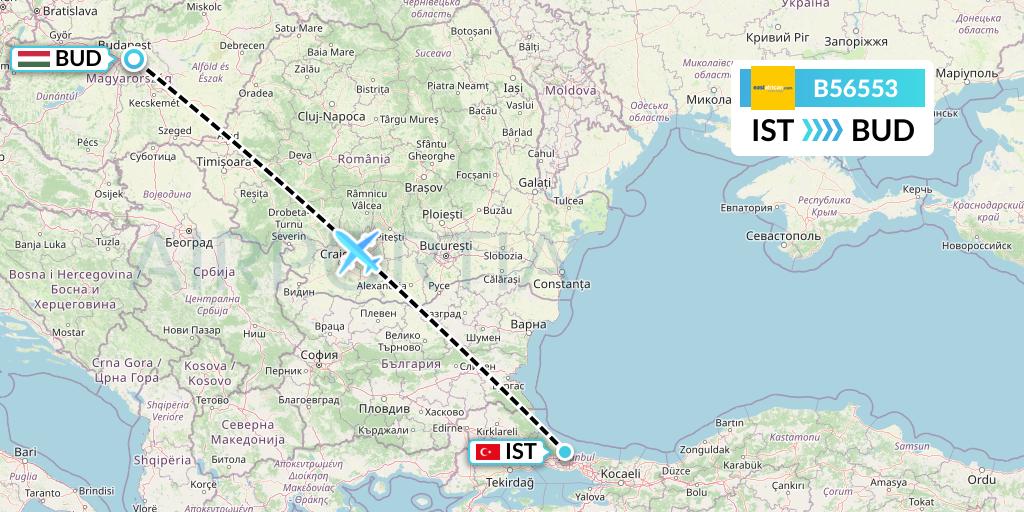 B56553 Fly SAX Flight Map: Istanbul to Budapest