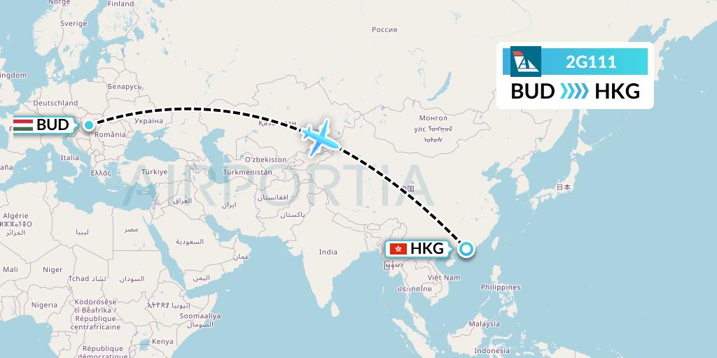 2G111 Angara Airlines Flight Map: Budapest to Hong Kong