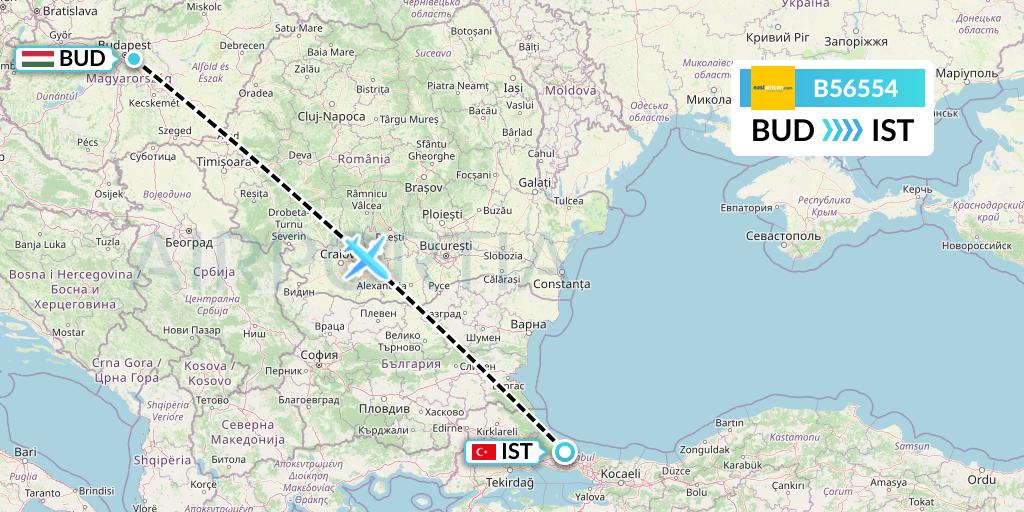 B56554 Fly SAX Flight Map: Budapest to Istanbul