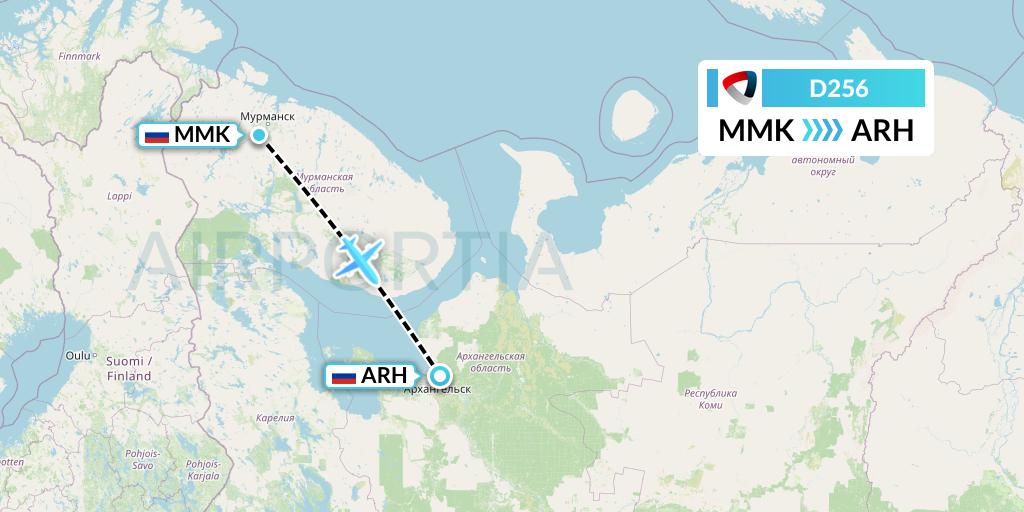 D256 Severstal Aircompany Flight Map: Murmansk to Arkhangelsk