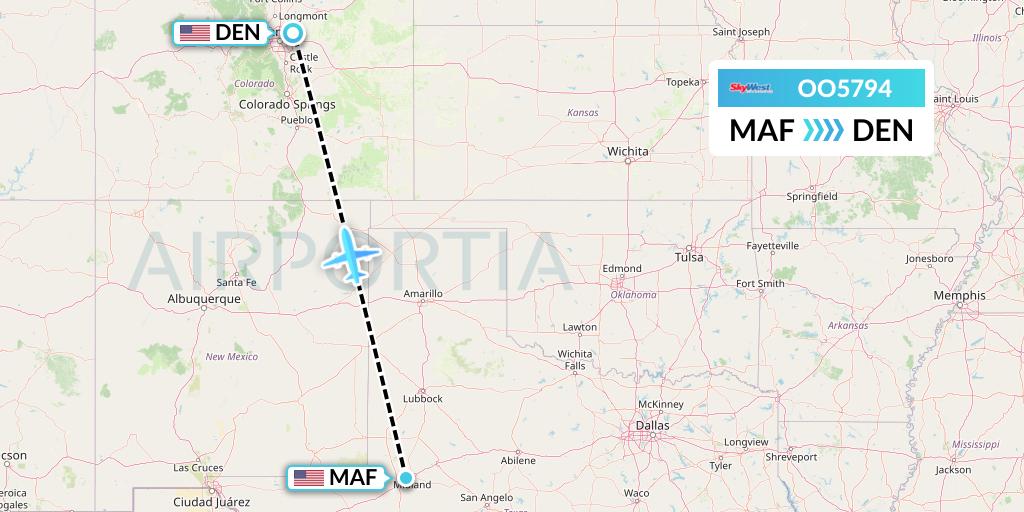 OO5794 SkyWest Airlines Flight Map: Midland to Denver