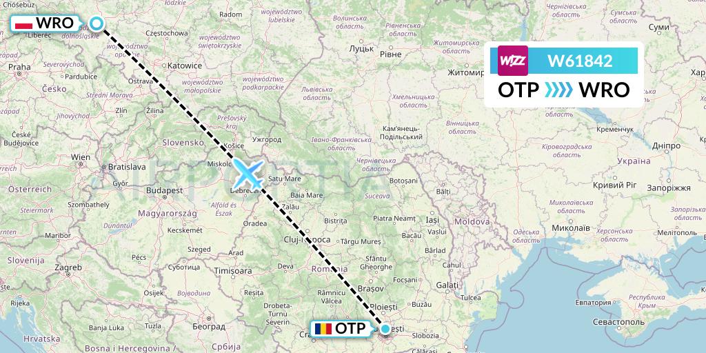 W61842 Wizz Air Flight Map: Bucharest to Wroclaw