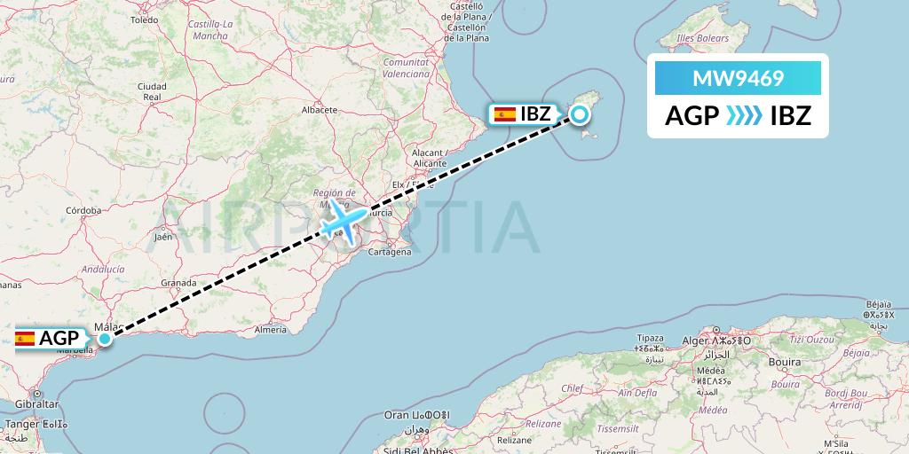 MW9469 Mokulele Flight Service Flight Map: Malaga to Ibiza