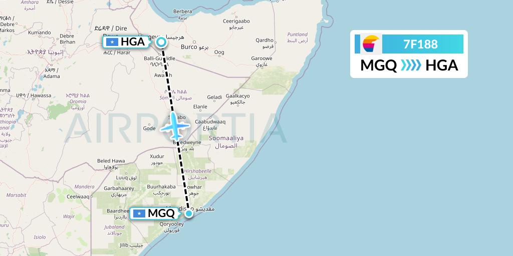 7F188 First Air Flight Map: Mogadishu to Hargeisa