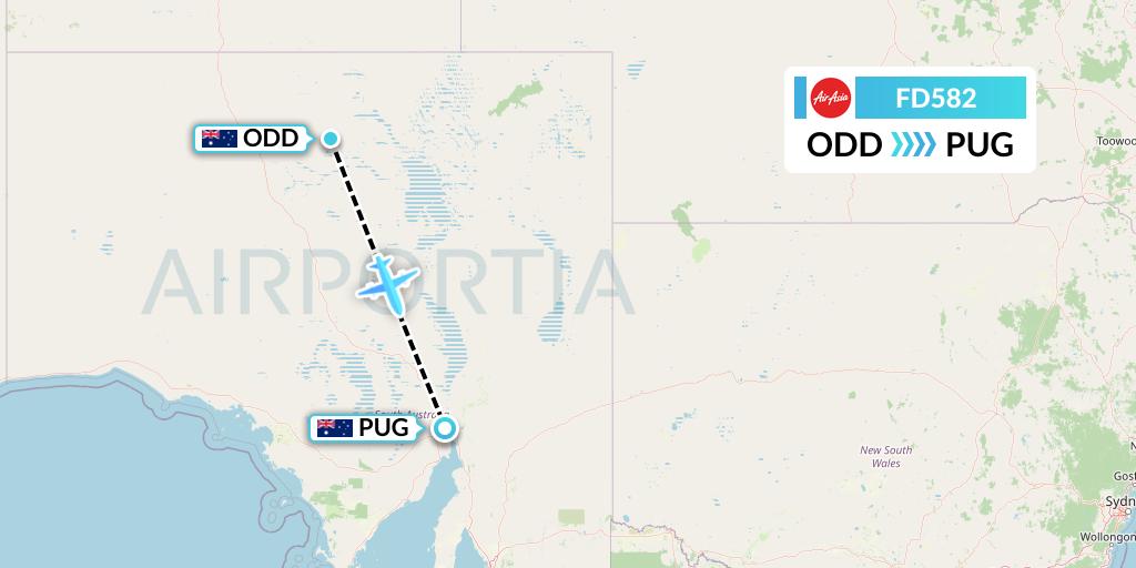 FD582 Thai AirAsia Flight Map: Australia to Port Augusta