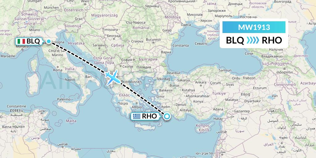 MW1913 Mokulele Flight Service Flight Map: Bologna to Rhodes