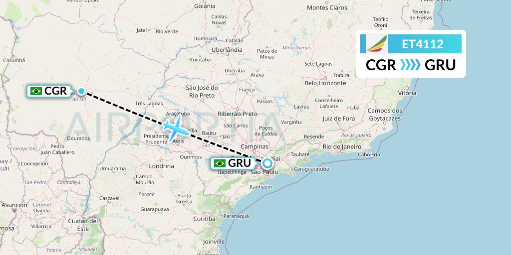 ET4112 Ethiopian Airlines Flight Map: Campo Grande to Sao Paulo