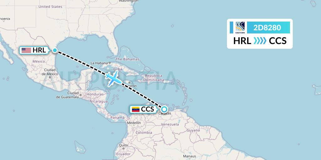 2D8280 Dynamic Airways Flight Map: Harlingen to Caracas