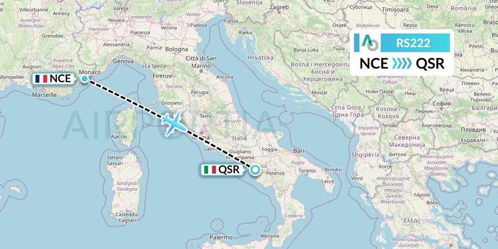 RS222 Air Seoul Flight Map: Nice to Salerno