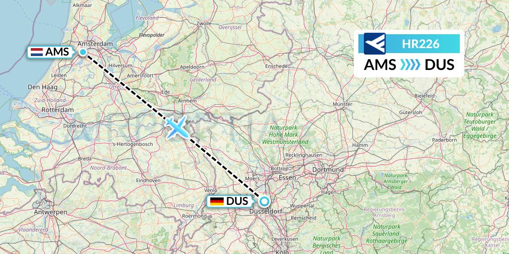 HR226 Hahn Air Flight Map: Amsterdam to Dusseldorf