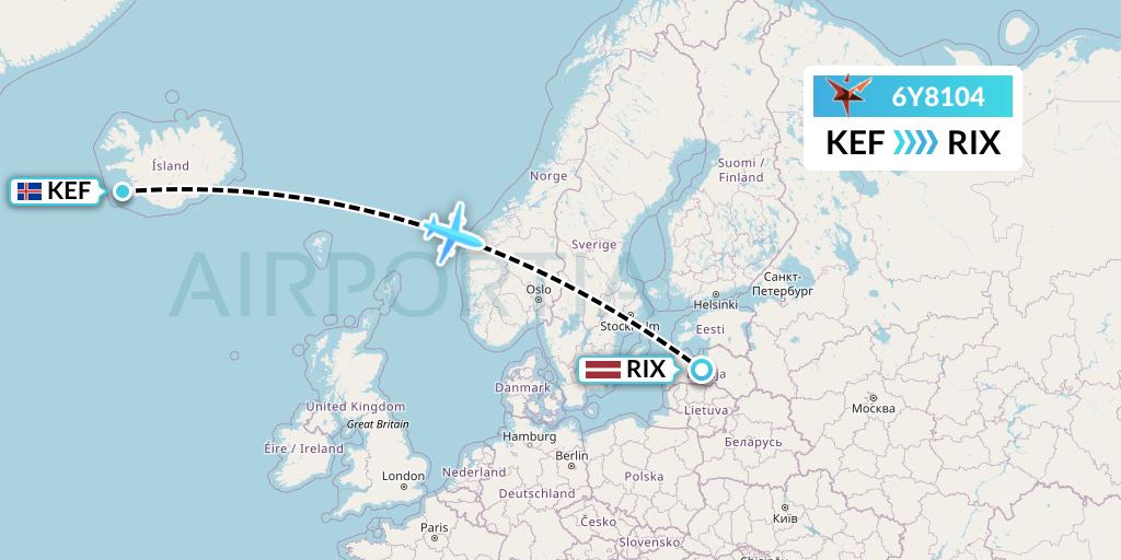 6Y8104 SmartLynx Flight Map: Reykjavik to Riga