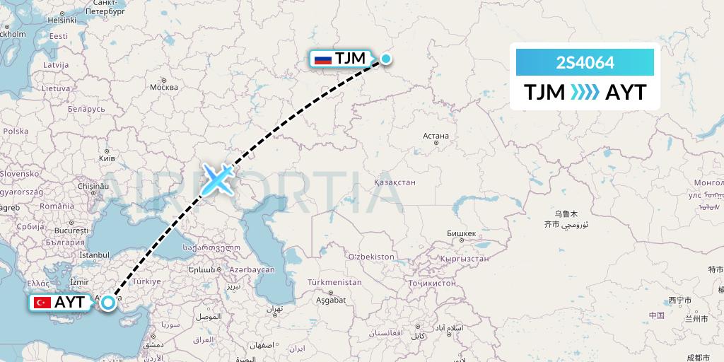 2S4064 Star Equatorial AL Flight Map: Tyumen to Antalya