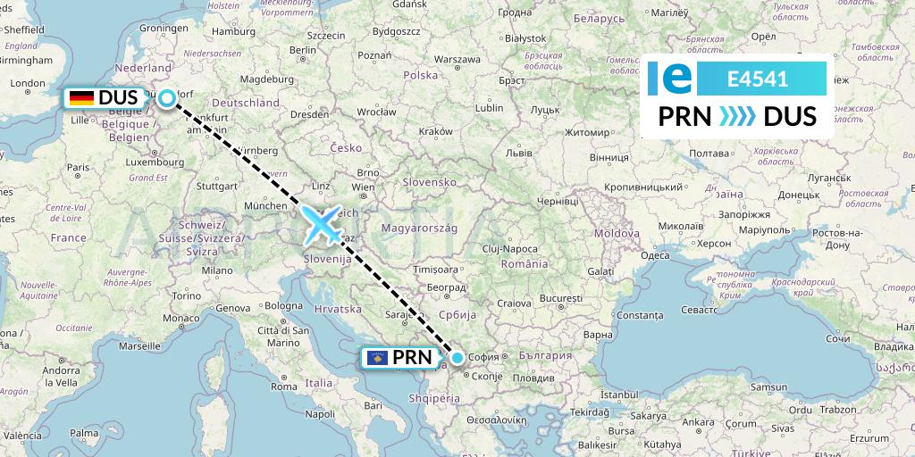 E4541 Estelar Latinoamerica C.A. Flight Map: Pristina to Dusseldorf