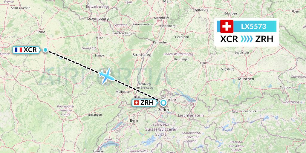 LX5573 Swiss Flight Map: Paris to Zurich