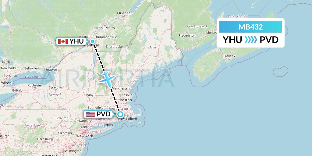 MB432 MNG Airlines Flight Map: Montreal to Providence