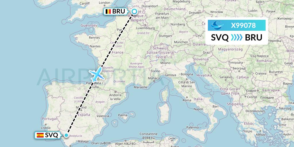 X99078 Avion Express Flight Map: Seville to Brussels