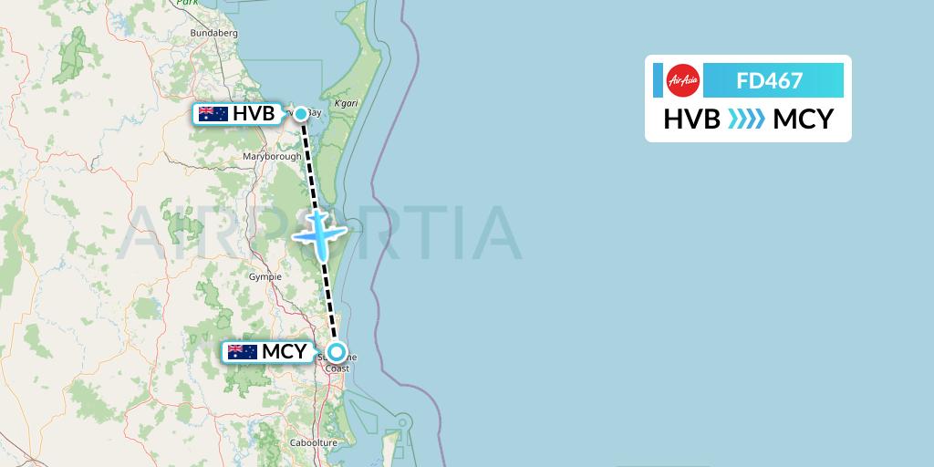 FD467 Thai AirAsia Flight Map: Hervey Bay to Sunshine Coast