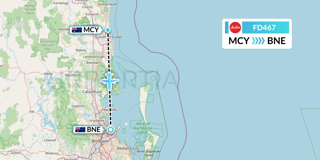 FD467 Thai AirAsia Flight Map: Sunshine Coast to Brisbane