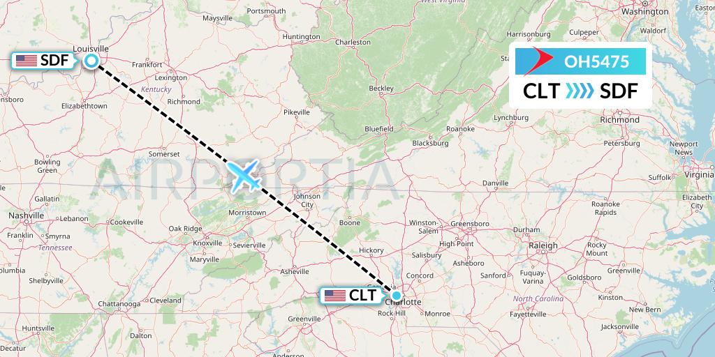 OH5475 PSA Airlines Flight Map: Charlotte to Louisville