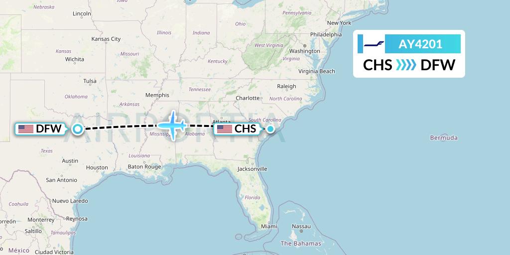 AY4201 Finnair Flight Map: Charleston to Dallas