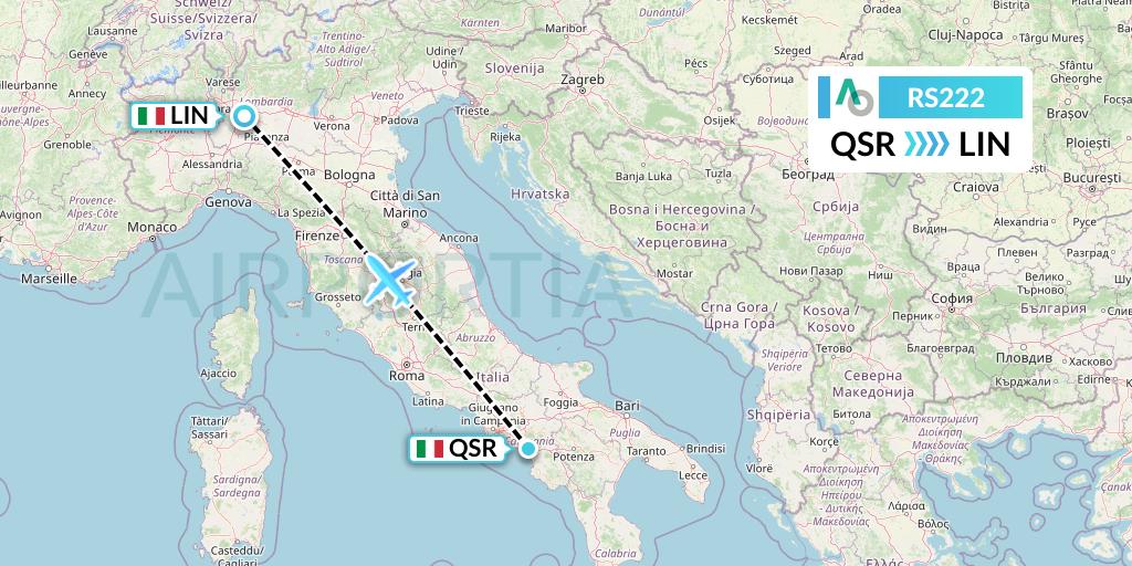 RS222 Air Seoul Flight Map: Salerno to Milan