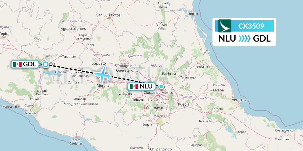 CX3509 Cathay Pacific Flight Map: Reyes Acozac to Guadalajara