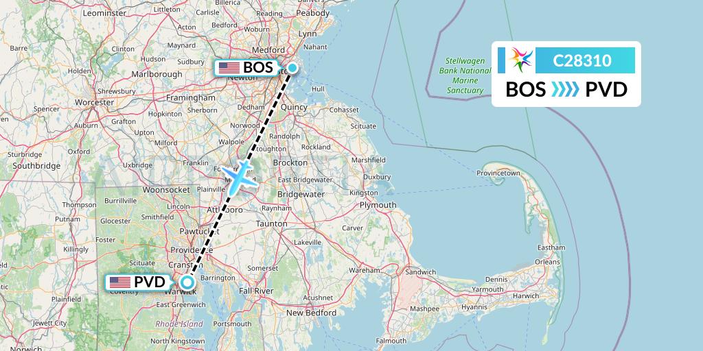 C28310 Ceiba Intercontinental Flight Map: Boston to Providence
