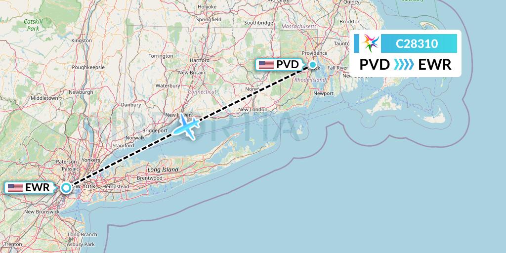 C28310 Ceiba Intercontinental Flight Map: Providence to New York