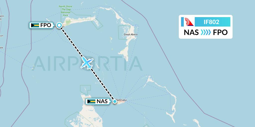 IF802 Fly Baghdad Flight Map: Nassau to Freeport