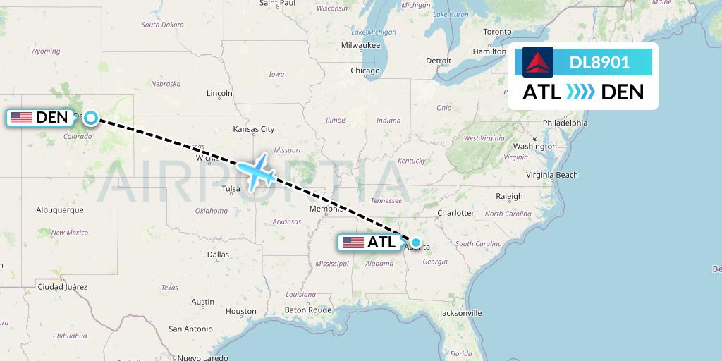 DL8901 Delta Air Lines Flight Map: Atlanta to Denver