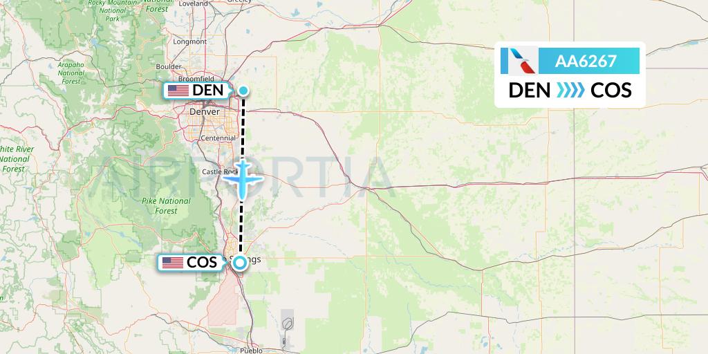 AA6267 American Airlines Flight Map: Denver to Colorado Springs