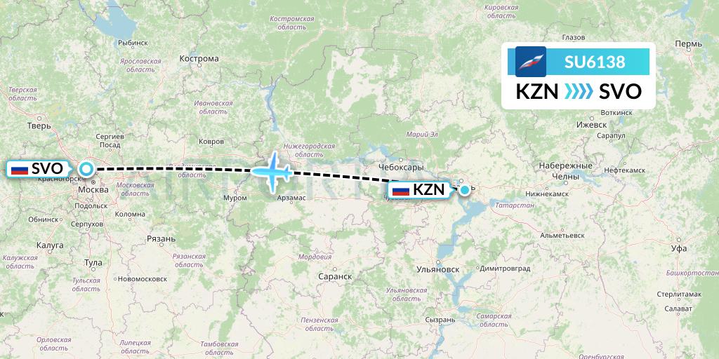 SU6138 Aeroflot Flight Map: Kazan to Moscow