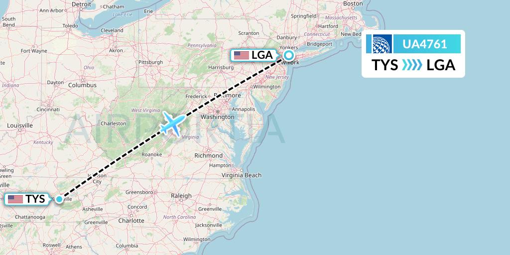 UA4761 United Airlines Flight Map: Knoxville to New York