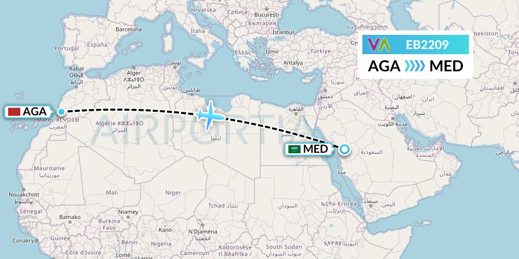 EB2209 Wamos Air Flight Map: Agadir to Medina