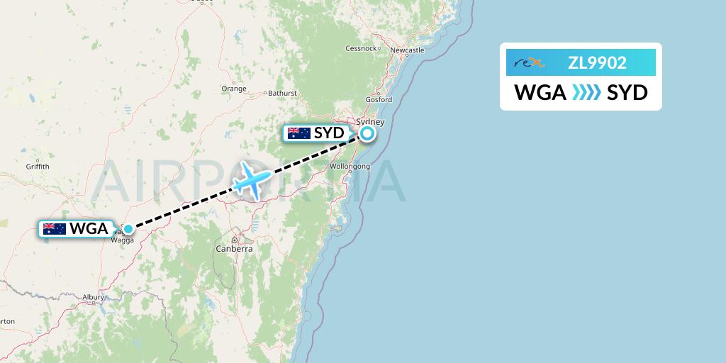ZL9902 Regional Express Flight Map: Wagga Wagga to Sydney