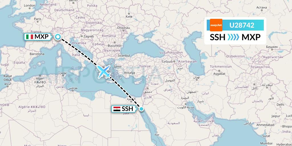 U28742 EasyJet Flight Map: Sharm el-Sheikh to Milan