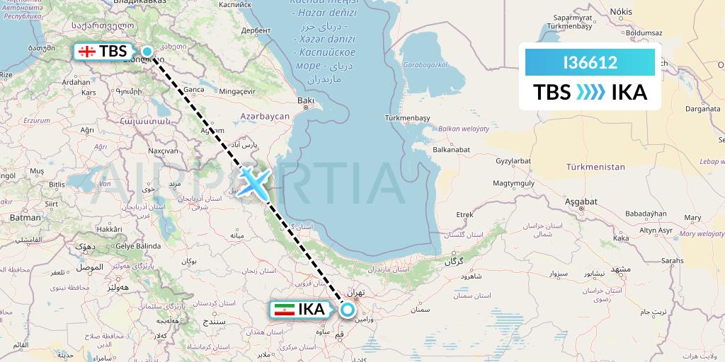 I36612 ATA Airlines Flight Map: Tbilisi to Tehran