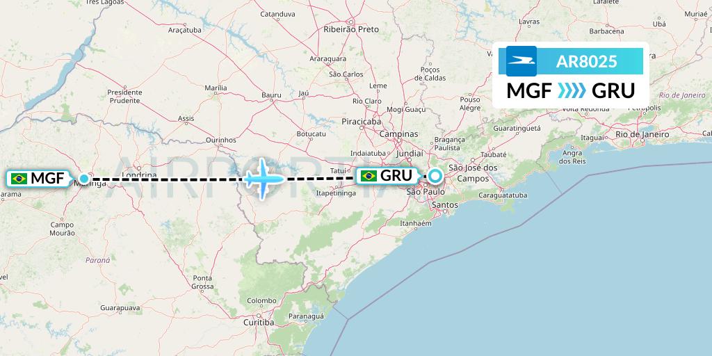 AR8025 Aerolineas Argentinas Flight Map: Maringa to Sao Paulo
