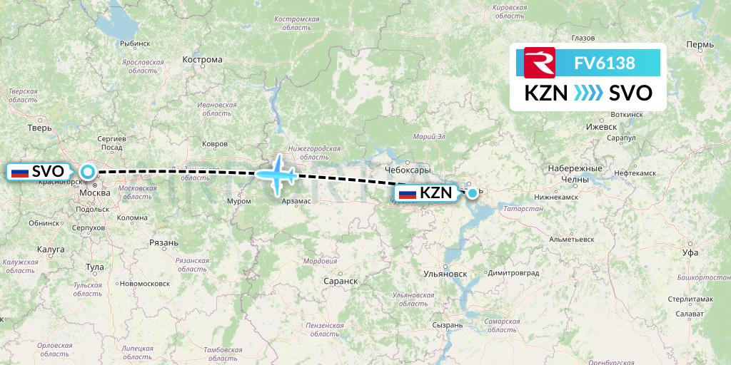 FV6138 Rossiya Flight Map: Kazan to Moscow