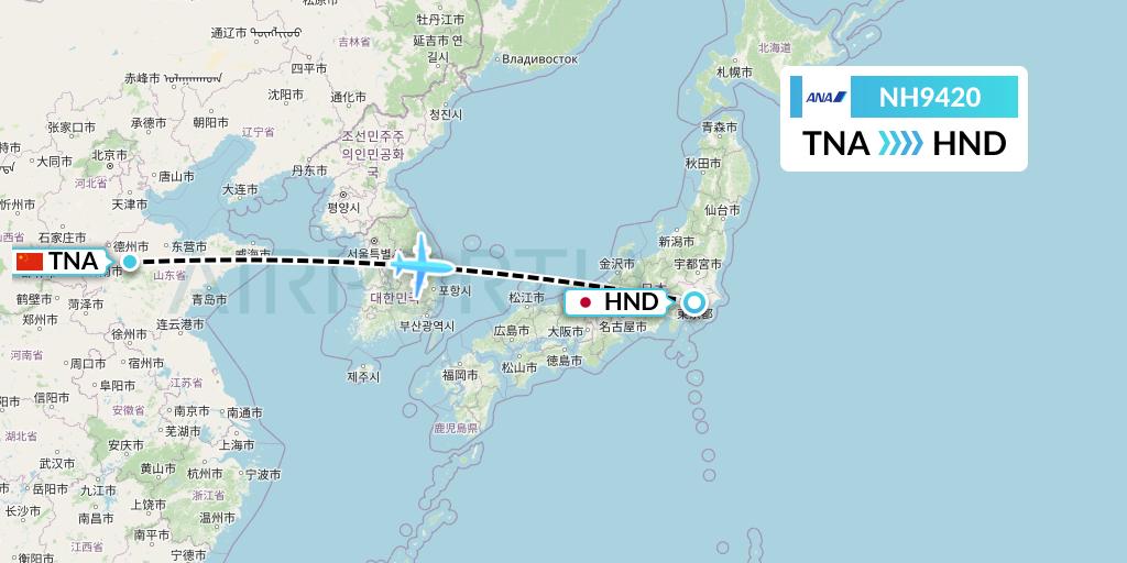 NH9420 All Nippon Airways Flight Map: Jinan to Tokyo