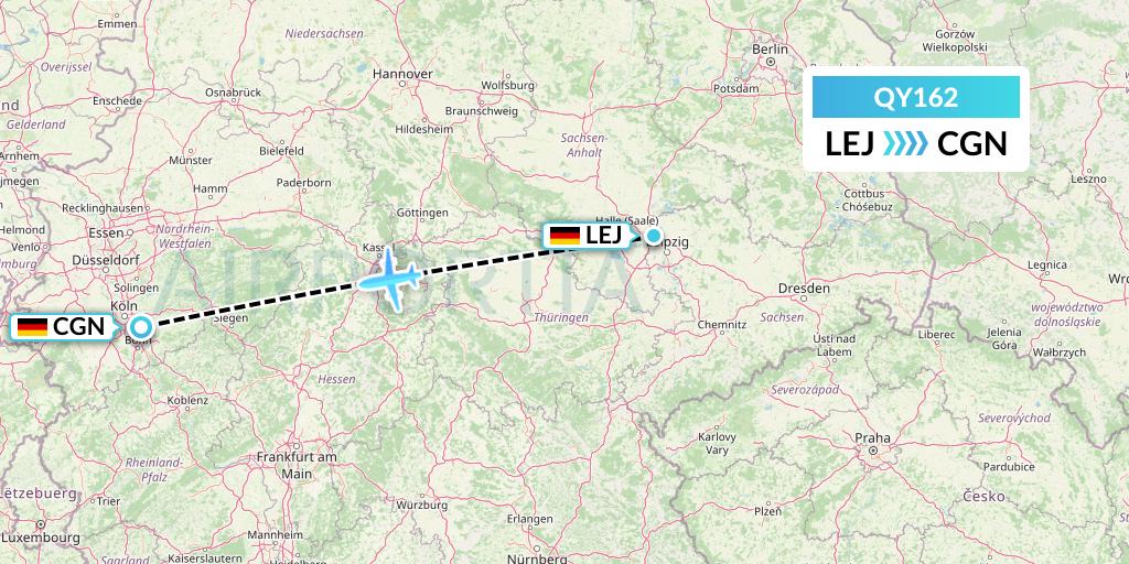 QY162 European Air Transport Flight Map: Leipzig to Cologne