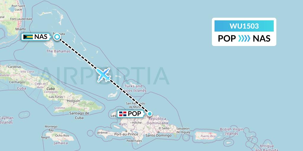 WU1503 Western Air Flight Map: Puerto Plata to Nassau