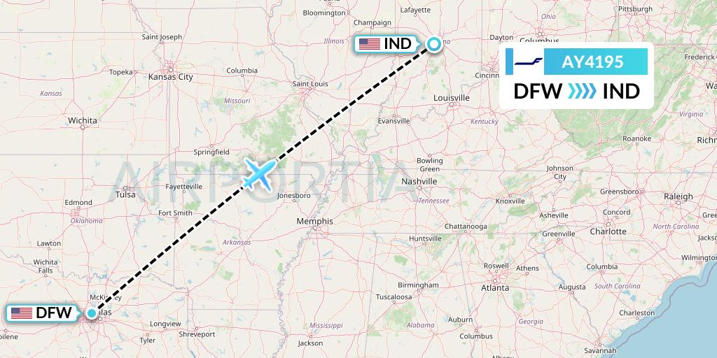 AY4195 Finnair Flight Map: Dallas to Indianapolis