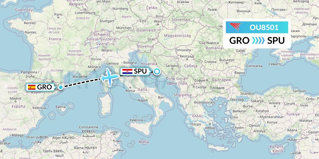 OU8501 Croatia Airlines Flight Map: Girona to Split