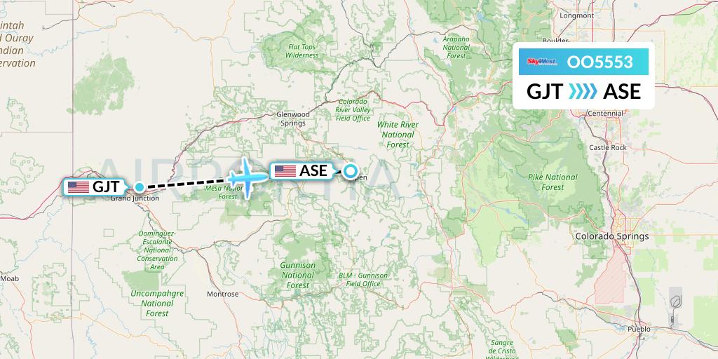 OO5553 SkyWest Airlines Flight Map: Grand Junction to Aspen