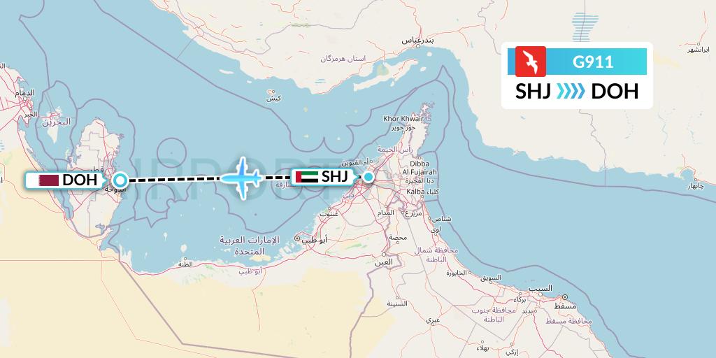 G911 Air Arabia Flight Map: Sharjah to Doha