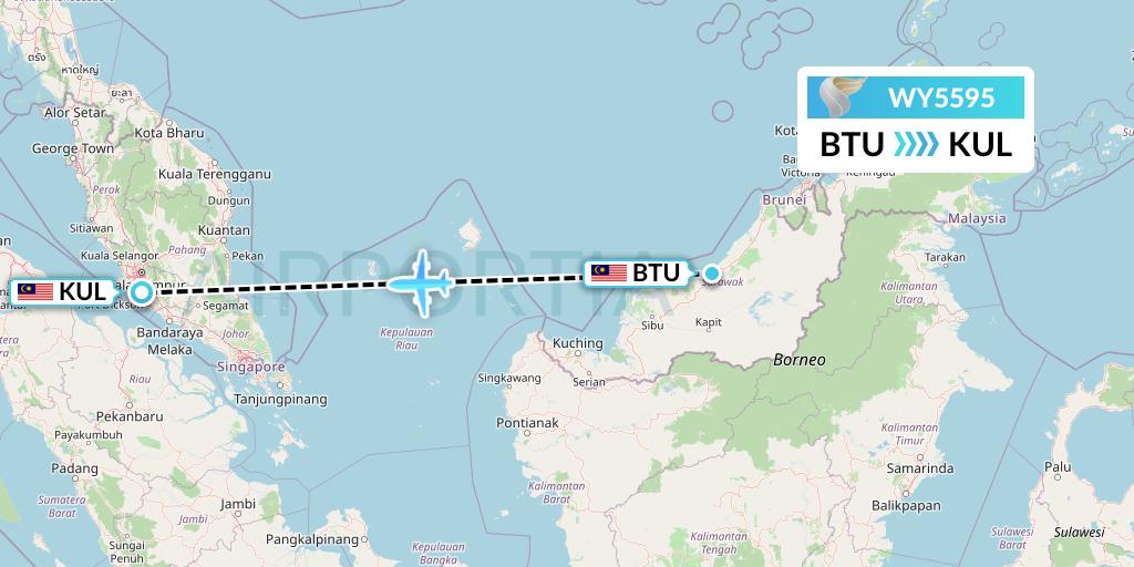 WY5595 Oman Air Flight Map: Bintulu to Kuala Lumpur