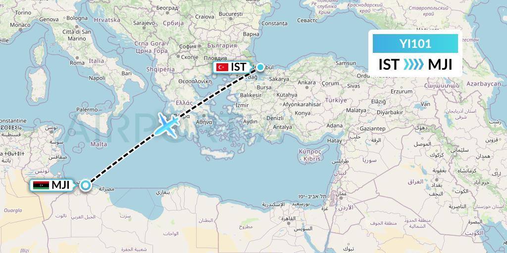 YI101 Fly Oya Flight Map: Istanbul to Tripoli