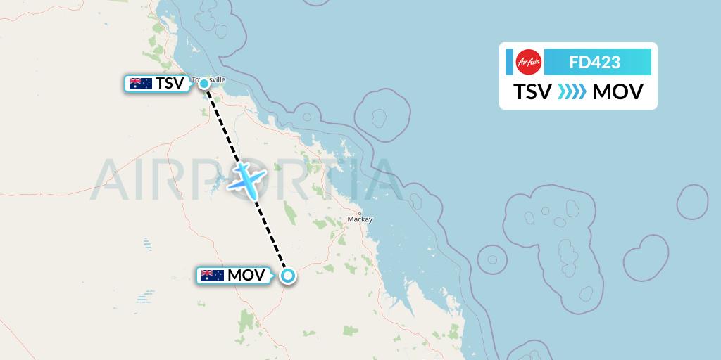 FD423 Thai AirAsia Flight Map: Townsville to Moranbah