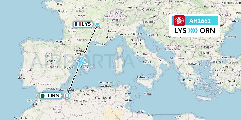 AH1661 Air Algerie Flight Map: Lyon to Oran
